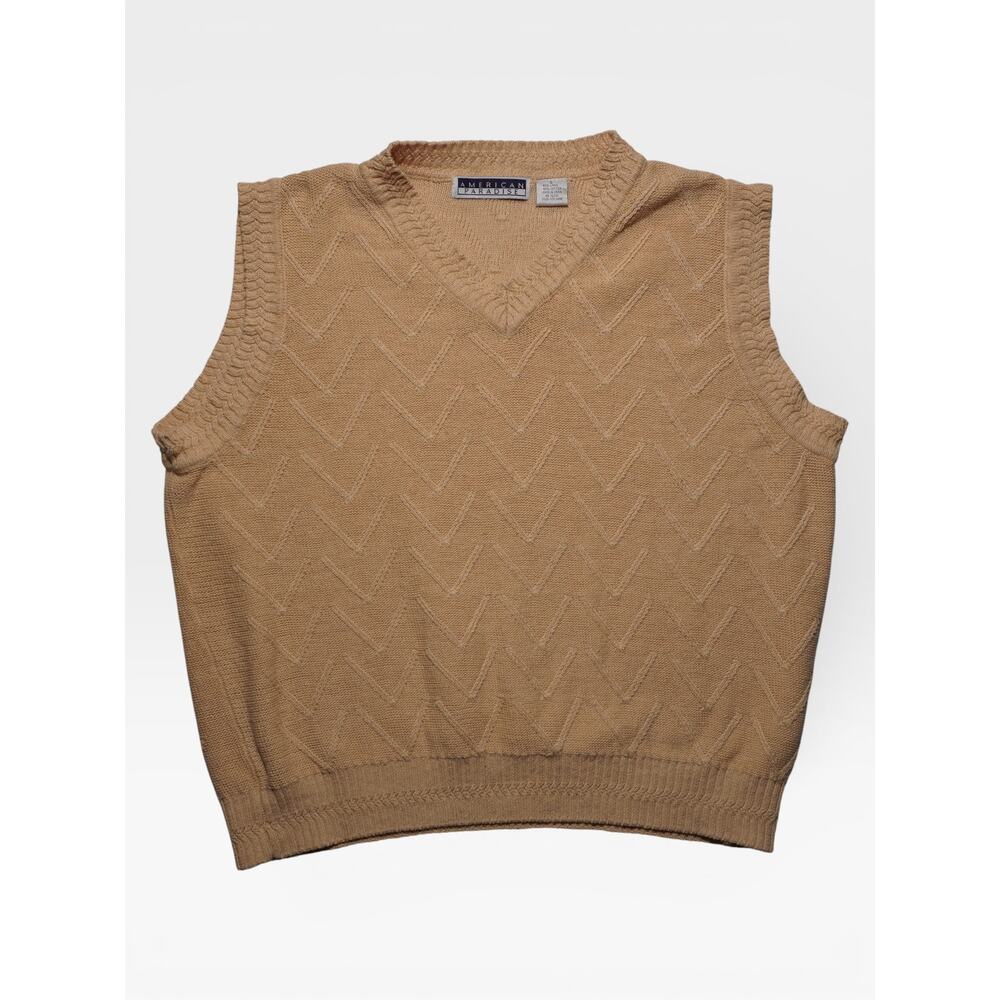 American Paradise Linen Cotton Knit Sweater Vest V-Neck‎ Large Preppy